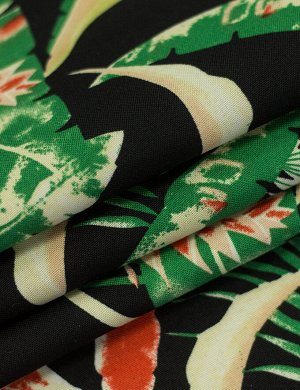 Ткань Габардин д/дом.текстиля "Тропические листья" черный диз.6 col.1