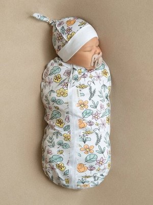 Пеленка (кокон на молнии) с шапочкой Amarobaby (Soft Hugs) Цветы