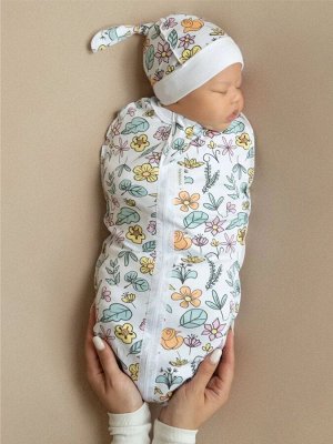 Пеленка (кокон на молнии) с шапочкой Amarobaby (Soft Hugs) Цветы