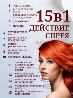 Спрей для волос 15 в 1 комплексный уход с кератином 250 мл Sagitta