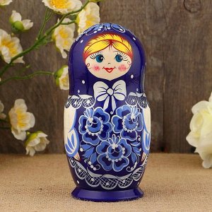 Матрёшка «Гжель», синий платок, 5 кукольная, 17 см