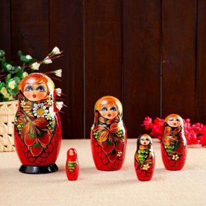 Матрёшка «Ягодки с ромашками», красное платье, 5 кукольная, 17 см, люкс