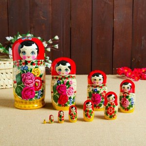 Матрёшка «Семёновская», красный платок, 10 кукольная, 22-24 см