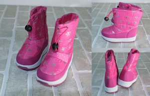 Обувь детская В965 Сапоги "Дутики-Снежинки" Малиновые