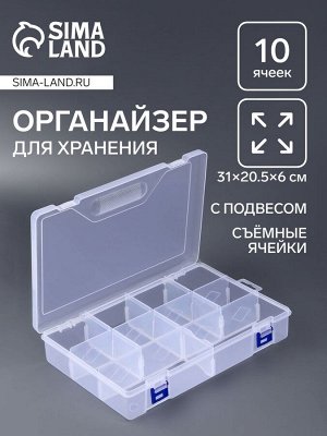 Органайзер для хранения мелочей, 10 съёмных ячеек, с подвесом, 31x20.5x6 см, прозрачный