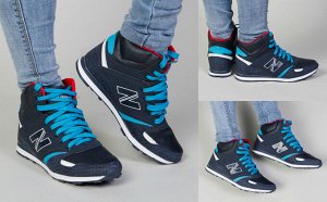 Обувь женская 9002020 Кроссовки "N-Высокие" Темно-Синие с Голубым