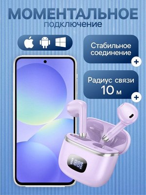 Наушники беспроводные Hoco EQ1, TWS, вкладыши, Bluetooth 5.3, 40/400 мАч, с дисплеем, фиолетовые