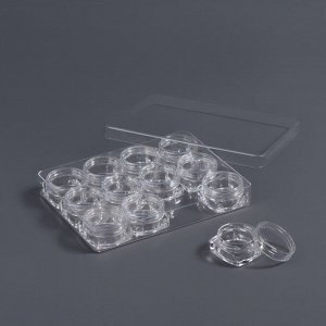 Органайзер для хранения мелочей, 12 баночек, 4 мл, 12x10x2 см, прозрачный