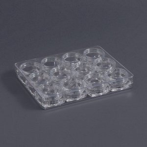 Органайзер для хранения мелочей, 12 баночек, 4 мл, 12x10x2 см, прозрачный