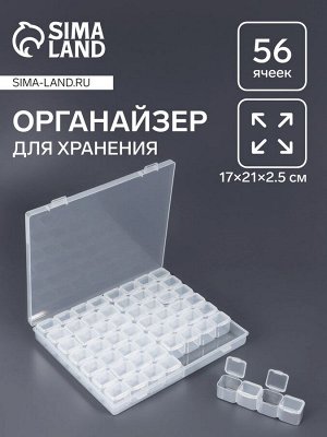 Органайзер для хранения мелочей, 56 ячеек, 21x17.5x2.5 см, прозрачный