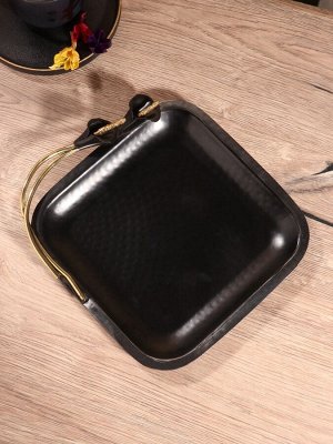 Блюдо сервировочное квадратное "Черные каллы" черное с золотом. нержав сталь 22х24х4 см