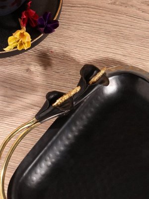 Блюдо сервировочное квадратное "Черные каллы" черное с золотом. нержав сталь 22х24х4 см