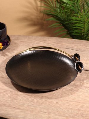 Блюдо сервировочное круглое "Черные каллы" черное с золотом. нержавеющая сталь 26х27х5 см