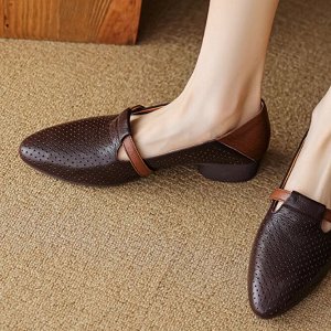 Туфли из мягкой иск. кожи с низким каблуком, коричневые