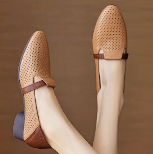 Туфли из мягкой иск. кожи с низким каблуком, абрикос