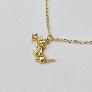Колье на цепочке с Лунным камнем и подвеской "Кошка"