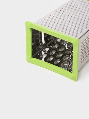 Тёрка четырёхгранная Доляна «Энергия», 10x8x20 см, прорезиненное дно, нержавеющая сталь, зелёная