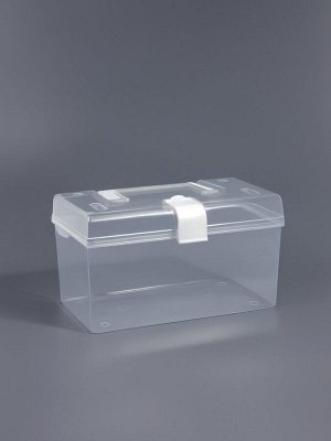 Бокс для хранения мелочей, с ручкой, 19.5x12x11 см, прозрачный/белый