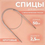 Спицы круговые, для вязания, с металлическим тросом, d = 2,5 мм, 50 см