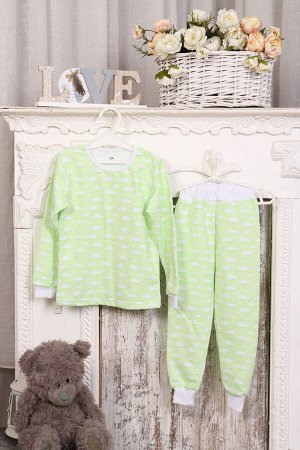 Пижама детская теплая, модель 316, трикотаж (22 размер, Облака, зеленый)