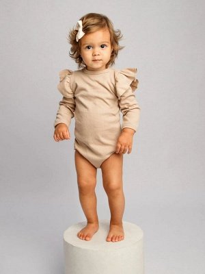 Боди детское с длинным рукавом с рюшами AMAROBABY Fashion, бежевый