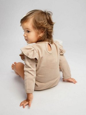 Боди детское с длинным рукавом с рюшами AMAROBABY Fashion, бежевый