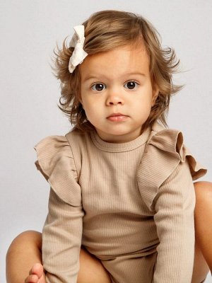 Боди детское с длинным рукавом с рюшами AMAROBABY Fashion, бежевый