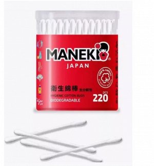 Палочки ватные гигиен. "Maneki" RED, с белым бум. стиком, в пластиковом стакане, 220 шт./упак