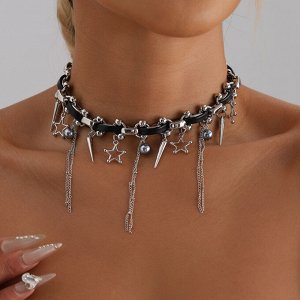 Колье ошейник с шипами и цепочками