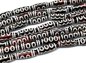 Бусины Дзи "Пять глаз" из агата бочонок 10*30мм цв.вишневый. Цена за бусину