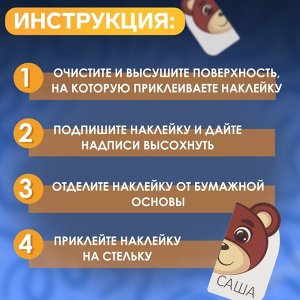 Набор именных наклеек для обуви «Медвежонок», 6 пар, 4,7 ? 2,6 см