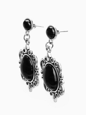 Серьги «Капля» винтаж, красные в чернённом серебре