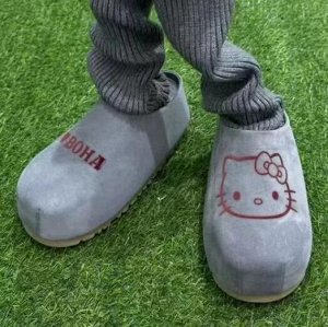 Мюли из иск.замши с рисунком серые
