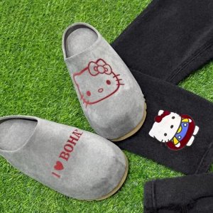 Мюли из иск.замши с рисунком серые