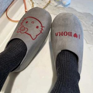 Мюли из иск.замши с рисунком серые