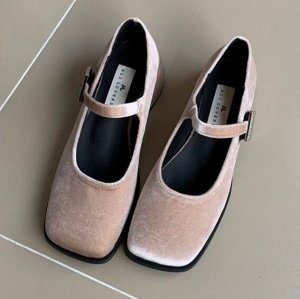 Туфли из иск.замши на толстом каблуке с металлической пряжкой, розовые