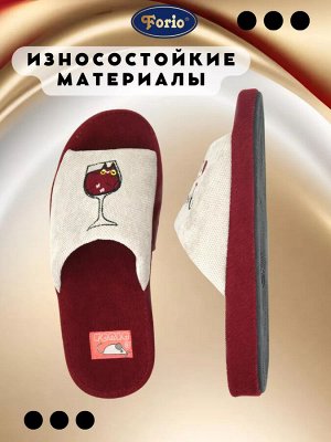 Тапочки женские с вышитым бокалом вина и шутливая надпись it's WINE o'clock