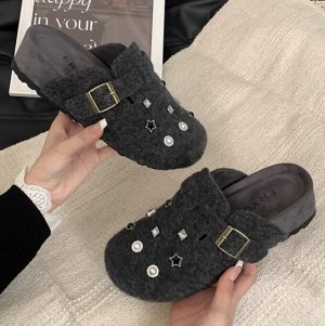 Закрытые мюли на толстой подошве с декором, серые