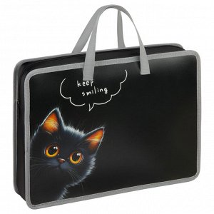 Папка с ручками А4 ArtSpace ""The Black Kitten"", пластик, на молнии, 70мм