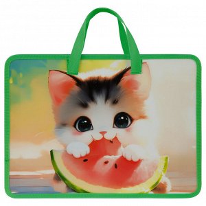 Папка с ручками А4 ArtSpace ""Watercolor kitten"", пластик, на молнии, 70мм