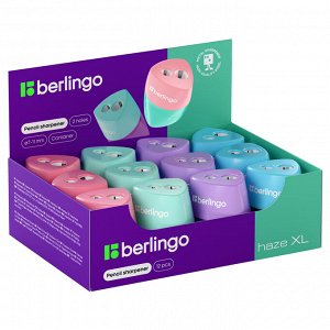 Точилка пластиковая Berlingo ""Haze XL"", с контейнером, 2 отверстия, ассорти