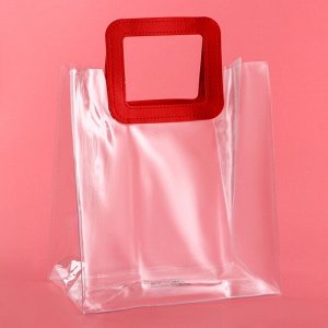 Пакет подарочный из ПВХ, красный, 25x28x15 см