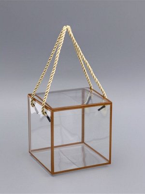 Коробка из PET с ручками, золотая, 12x12x12 см
