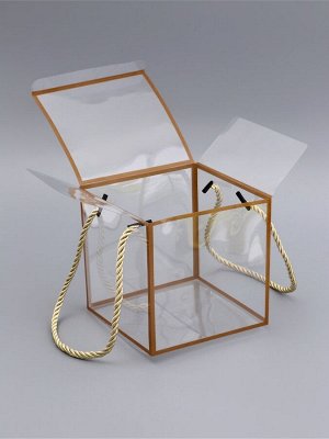 Коробка из PET с ручками, золотая, 12x12x12 см