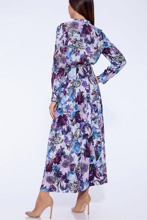 #58798 Платье Серый/фиолетовые цветы