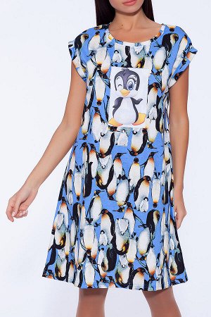 #55024 Платье Голубой/пингвины