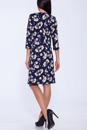 #54336 Платье Синий/бежевые цветы