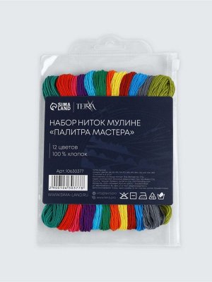 Нитки мулине TEIRA, 8±1 м, набор 12 шт., хлопок, разноцветные