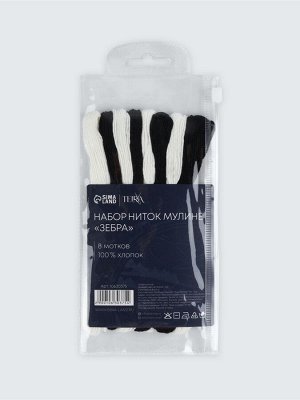 Нитки мулине TEIRA, 8±1 м, набор 8 шт., хлопок, чёрные, белые