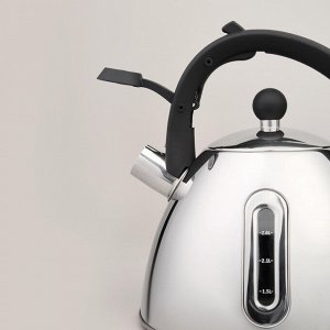 Чайник AGNESS ThermoSteel 3,2 л со свистком и мерной шкалой, капсульное термодно, быстрый нагрев, 1 шт.